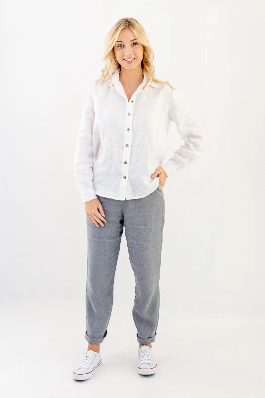 Linen Button Up Shirt LULU In White