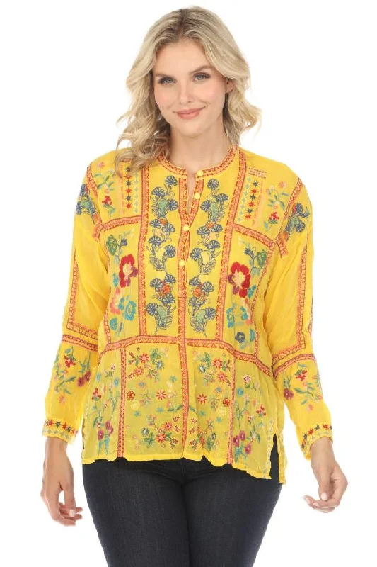 Johnny Was Bogota Embroidered Henley Blouse C11124 Boho Chic