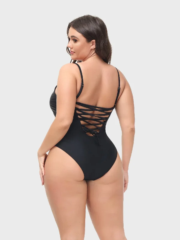 Sexy Back Lace-up Swim Bodysuit