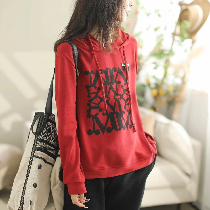 Women Autumn Casual Fashion Print Loose Hoodie