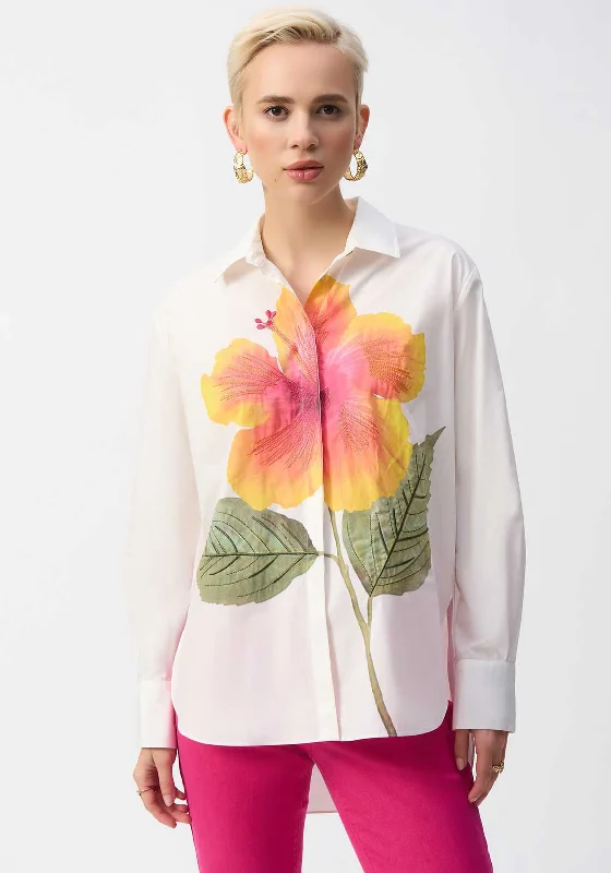 Joseph Ribkoff Embroidered Flower Cotton Shirt, White