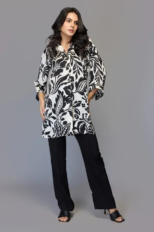 Women's Black & White Floral Print Tunic