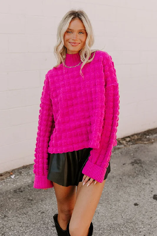 Cappuccino Cozy Knit Sweater in Hot Pink