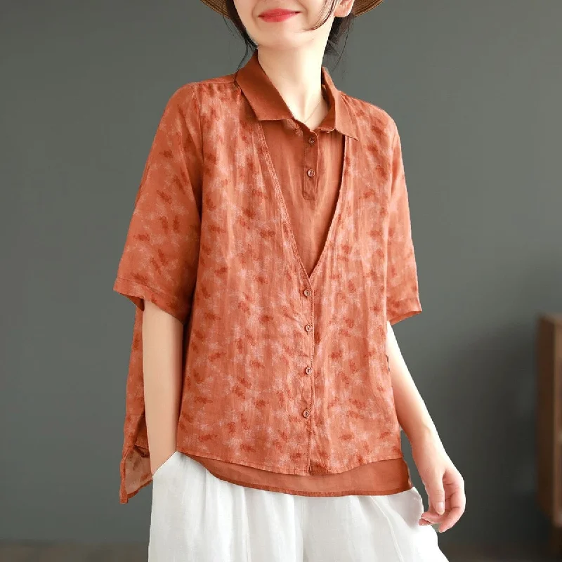 Summer Retro Casual Linen Patchwork Blouse