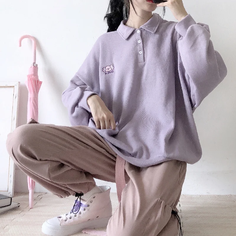 ''KOALA EMBROIDERY'' PURPLE SWEATER BY21103