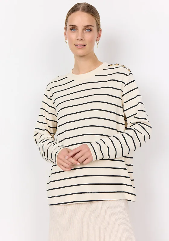 Soyaconcept Barni Button Detail Striped Top, Cream and Black