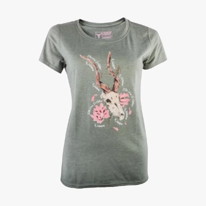 Wildebees Womens Swirl Skull Short Sleeve Tee Sage Mel >1438-27