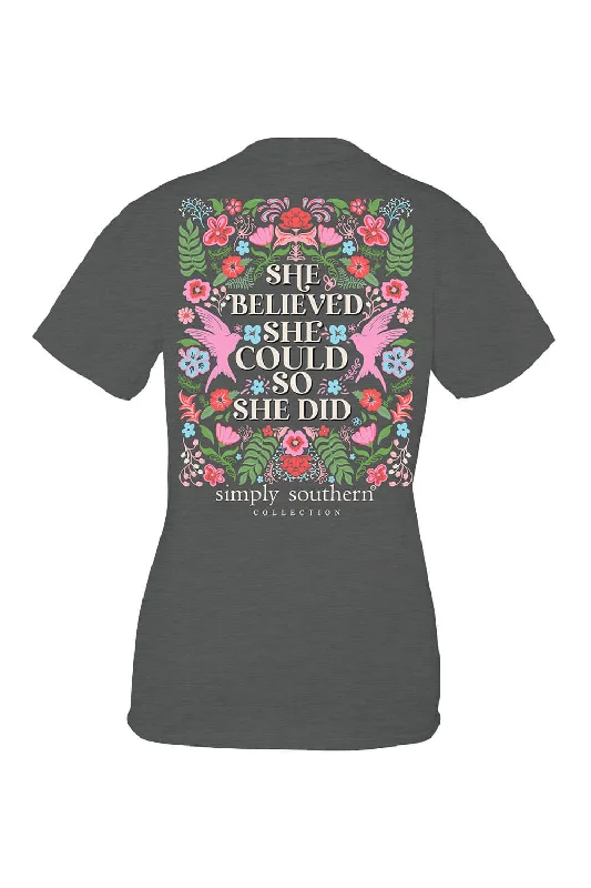 Simply Southern Plus Size She Believed T-Shirt for Women in Grey | EXT-SS-SHE-GRAPHITEHTHR