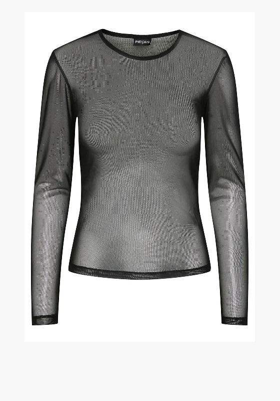 Pieces Ninni Mesh Long Sleeve Top, Black