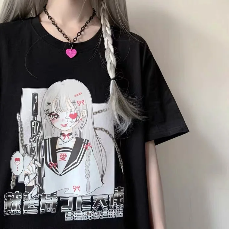 JAPANESE DARK GIRL PRINTING OVERSIZE T-SHIRT BY50053