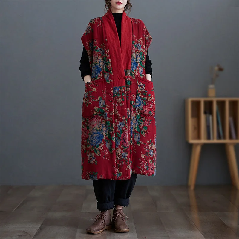 Babakud Women Winter Traditional Cotton Linen Floral Quilted Coat