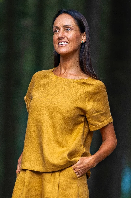 Linen Blouse NORA In Amber Yellow