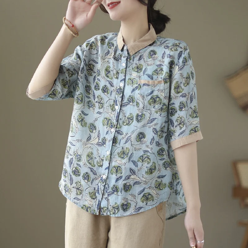 Spring Summer Retro Linen Casual Blouse