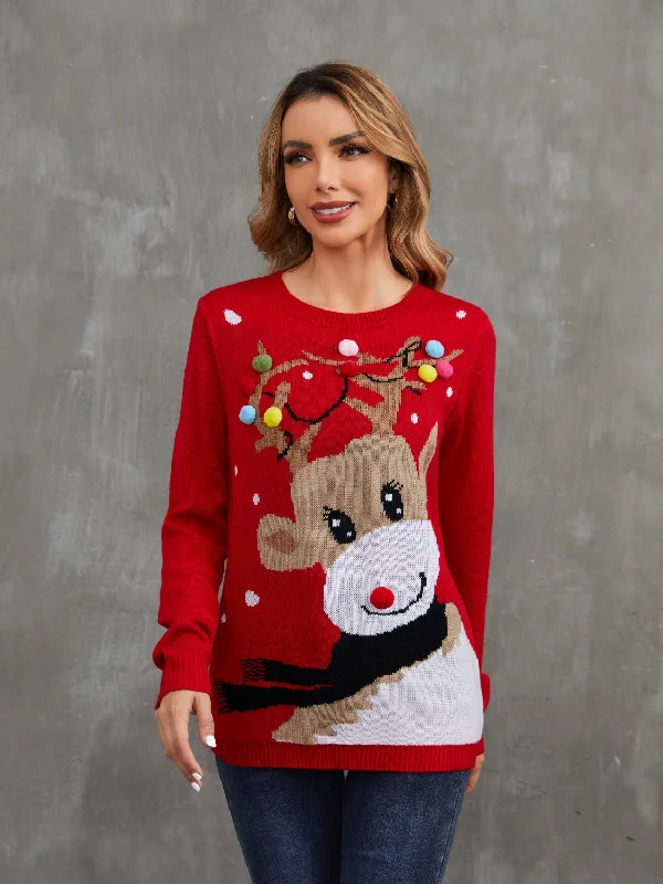 TastyHottie - Rudolph Pom-Pom Trim Christmas Sweater