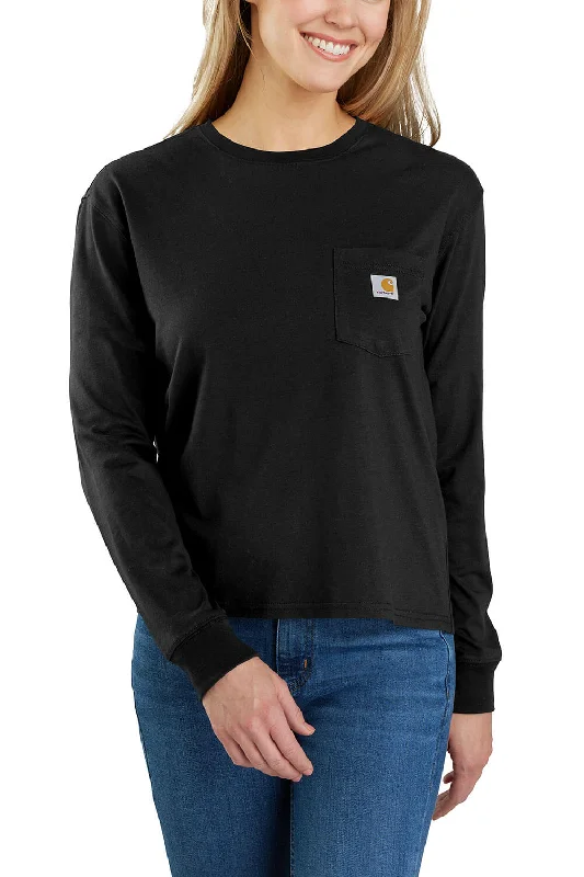 Carhartt Lightweight Pocket Long Sleeve T-Shirt for Women in Black | 106121-N04