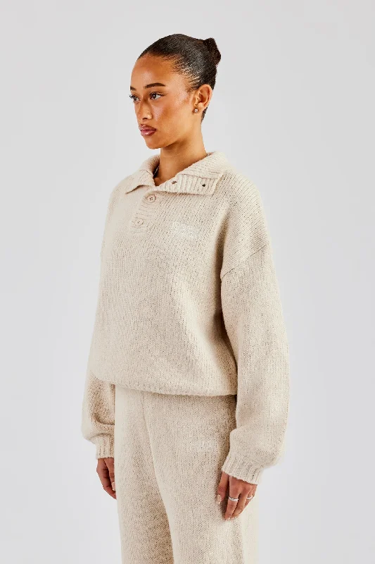 Knit Funnel Neck Sweater - Oatmeal