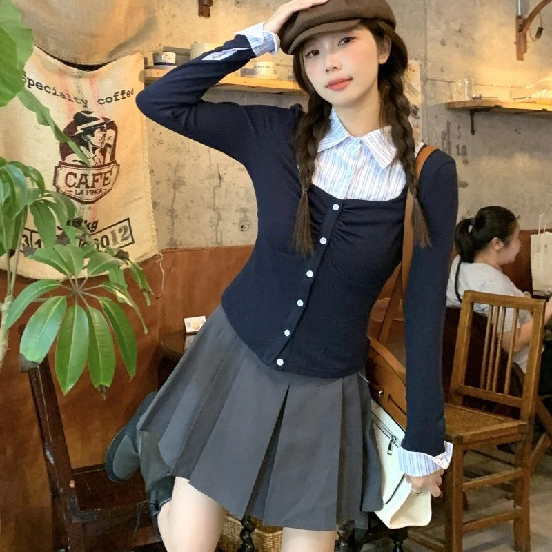 College fake two long sleeve shirt skirt women's 2023 new age reduction suit LL-492