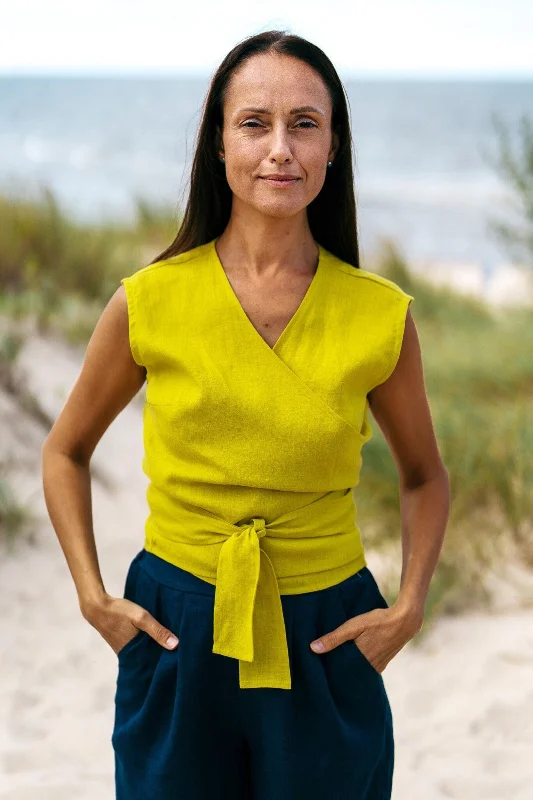 Sleeveless Linen Wrap Top JULIA In Yellow