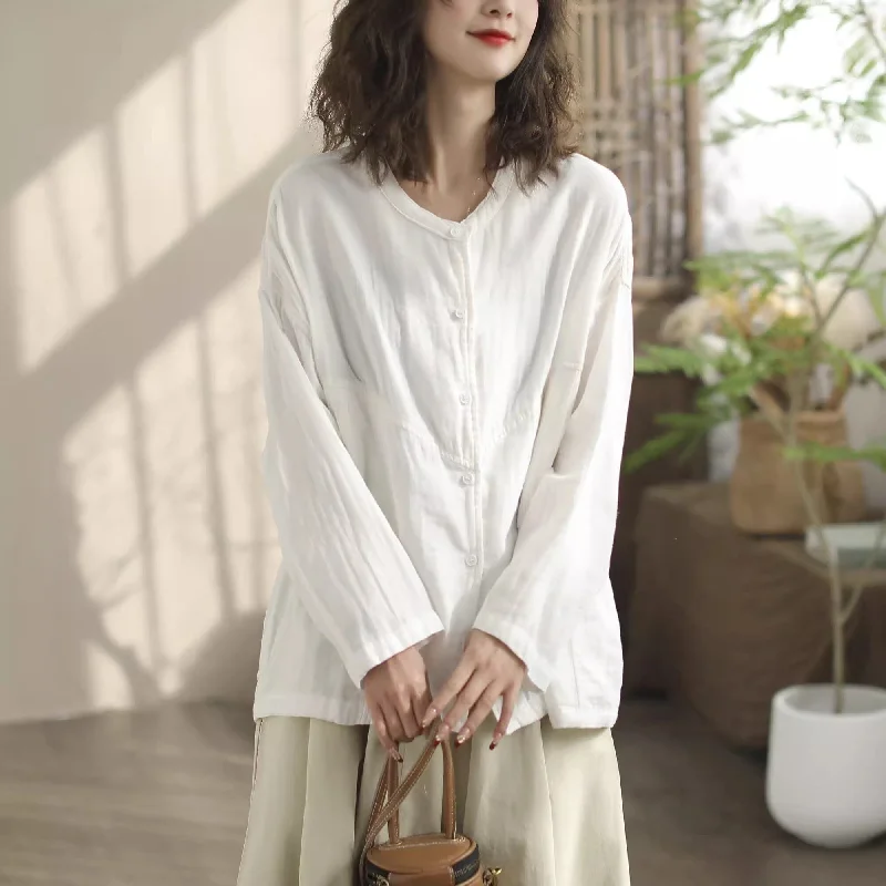 Spring Retro Minimalist Cotton Loose Blouse