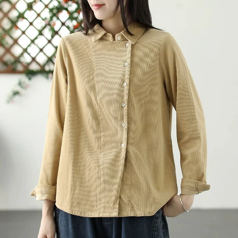 Autumn Retro Solid Corduroy Loose Blouse