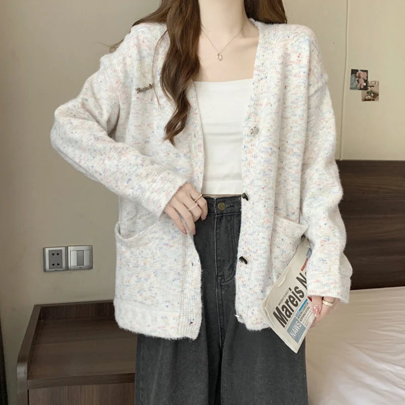 Soft slouchy sweater cardigan coat women's autumn and winter new design loose V-neck sweater LL-574