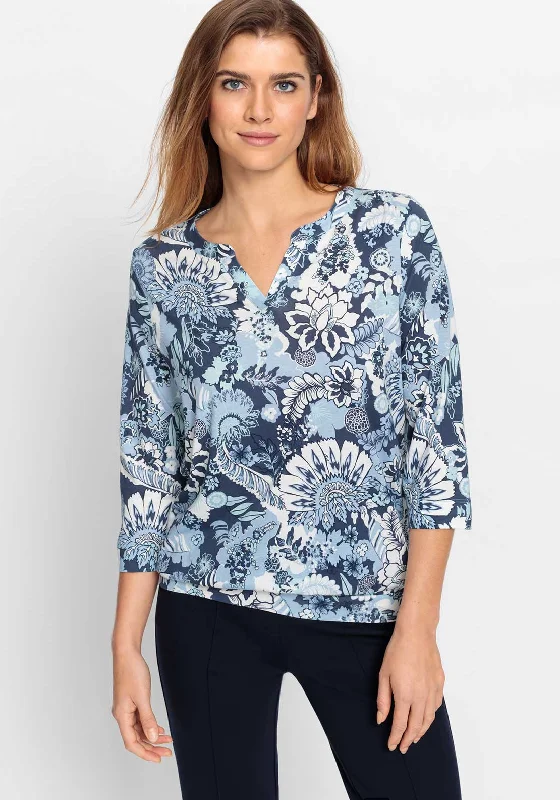 Olsen Clara Floral Print Top, Blue