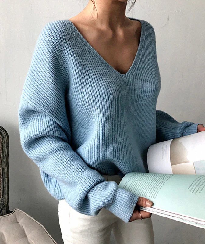 Simple v neck neck sweater long sleeve sweater  113