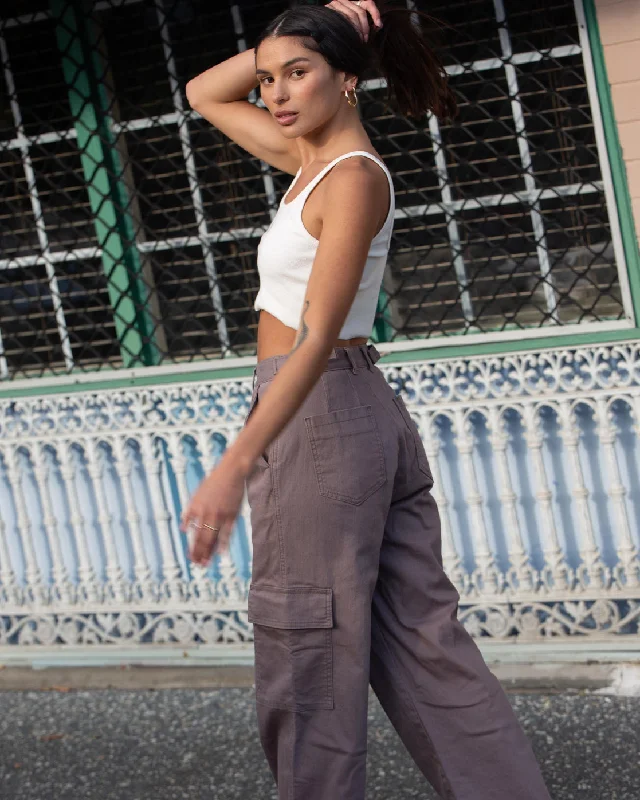 Twill Cargo Wide Leg Pants - Iron