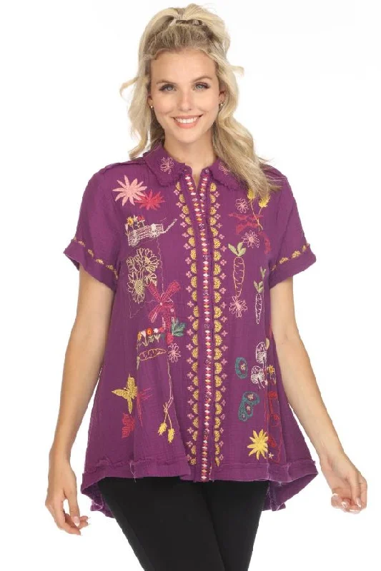 Johnny Was Biya Faye Embroidered Button-Down Blouse B14224 Boho Chic