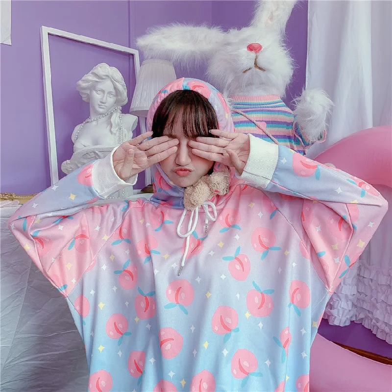 Peach Print Bat Sleeve Hoodie PL20883