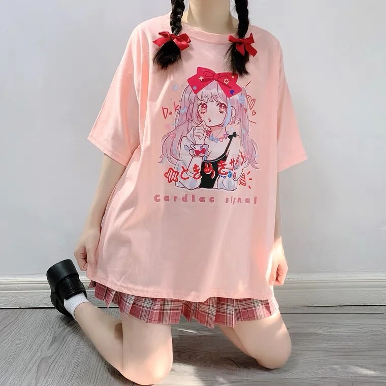 JAPANESE “MANGA GIRL” PASTEL PINK OVERSIZE T-SHIRT BY50060