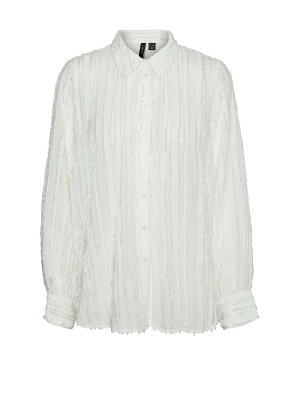 Vero Moda Hariet Fringe Stripe Shirt, White