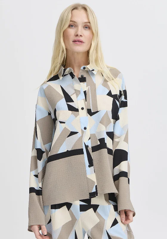 b.young Favia Geometric Print Shirt, Blue Multi