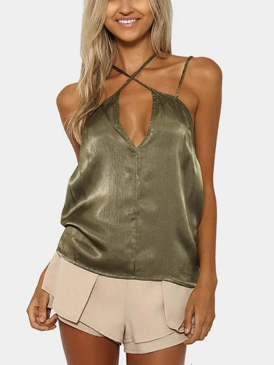 Custom V-Neck Sleeveless Green Camis