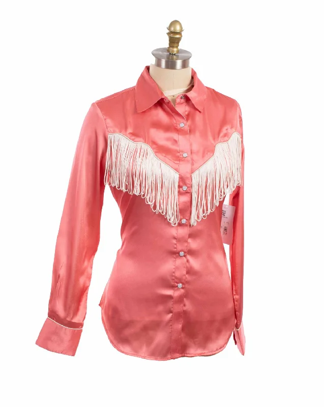 Scully Womens Retro Snap Fringe Pink 100% Polyester L/S Blouse