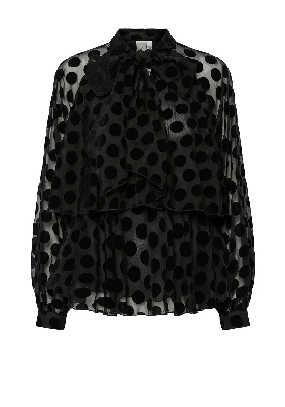 Y.A.S Flocki Polka Dot Blouse, Black