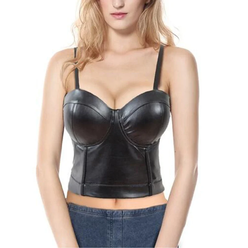 Sexy Ultra-Short Sling Top PU Leather Wrapped Chest Nightclub Wholesale Crop Tops