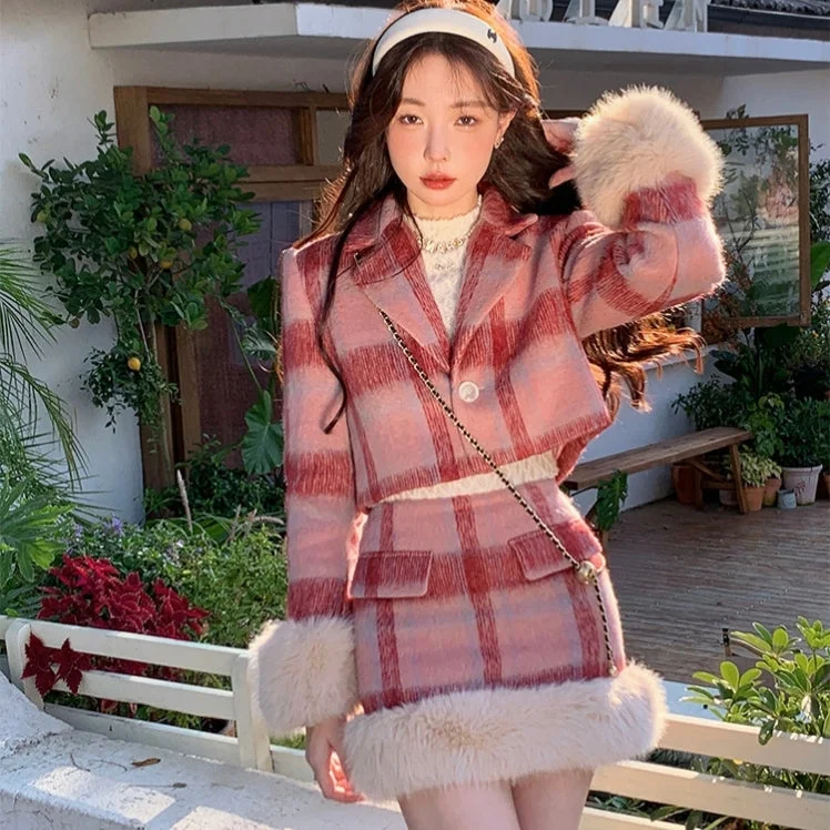 Cute warm autumn suit top skirt two piece set LL-637