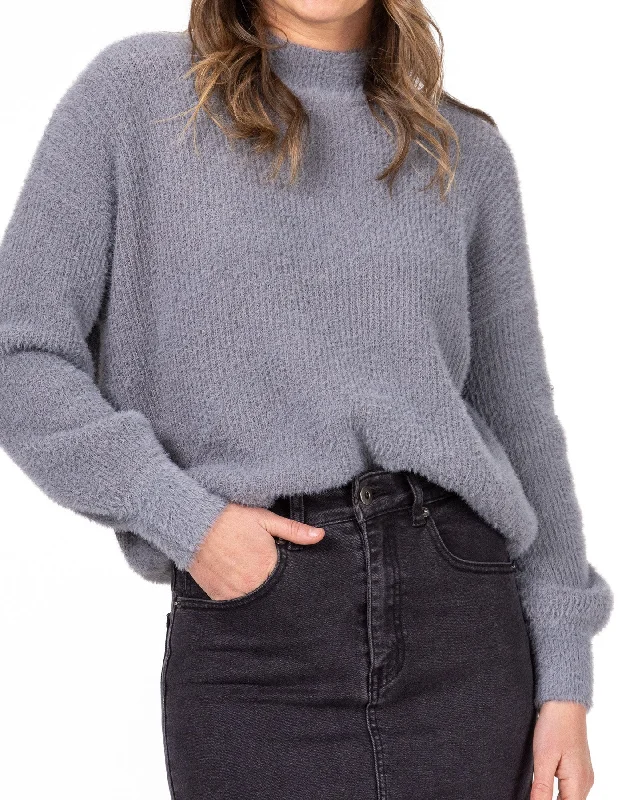 Sydney Crew Neck Brushed Knit Jumper in Grey