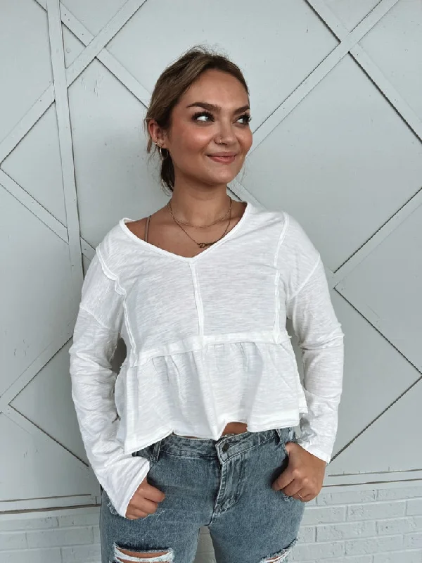 White Crop Ruffle Top