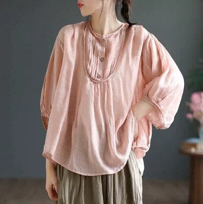 Women Summer Loose Linen Blouse Plus Size