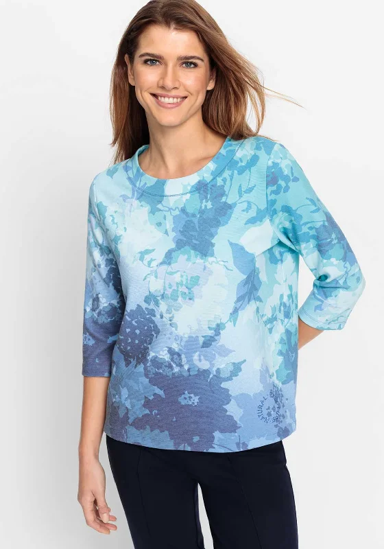 Olsen Floral Print Embellished Top, Blue