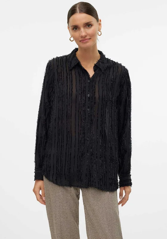 Vero Moda Hariet Fringe Stripe Shirt, Black