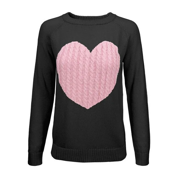 Mak | Love Heart Jacquard Round Neck Pullover Sweater