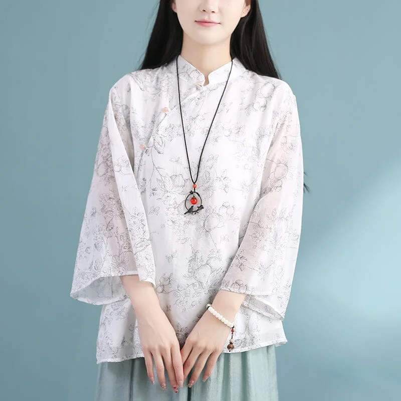 Spring Summer Retro Linen Loose Casual Blouse