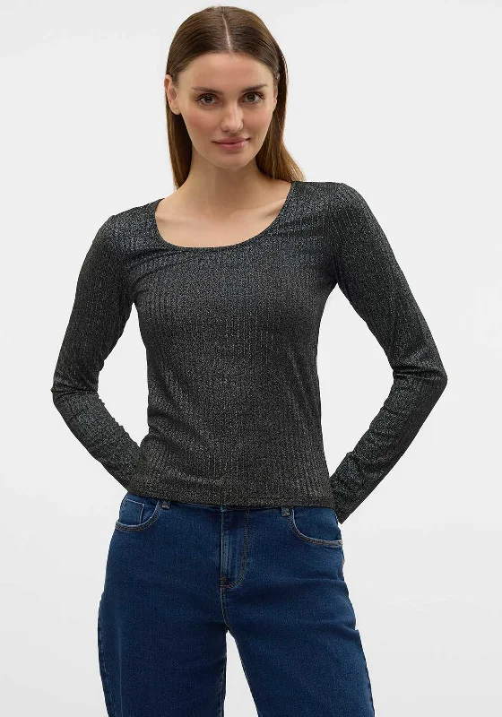 Vero Moda Cora Ribbed Glitter Top, Black