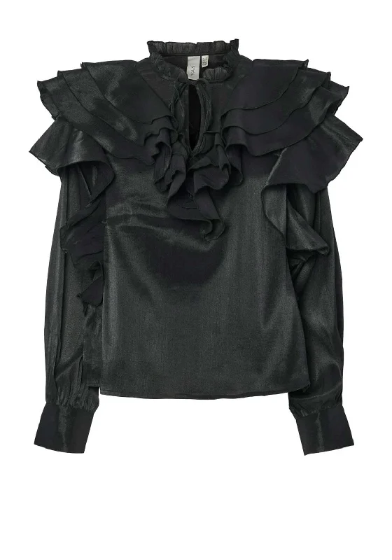 Y.A.S Flomera Frill Long Sleeve Blouse, Black