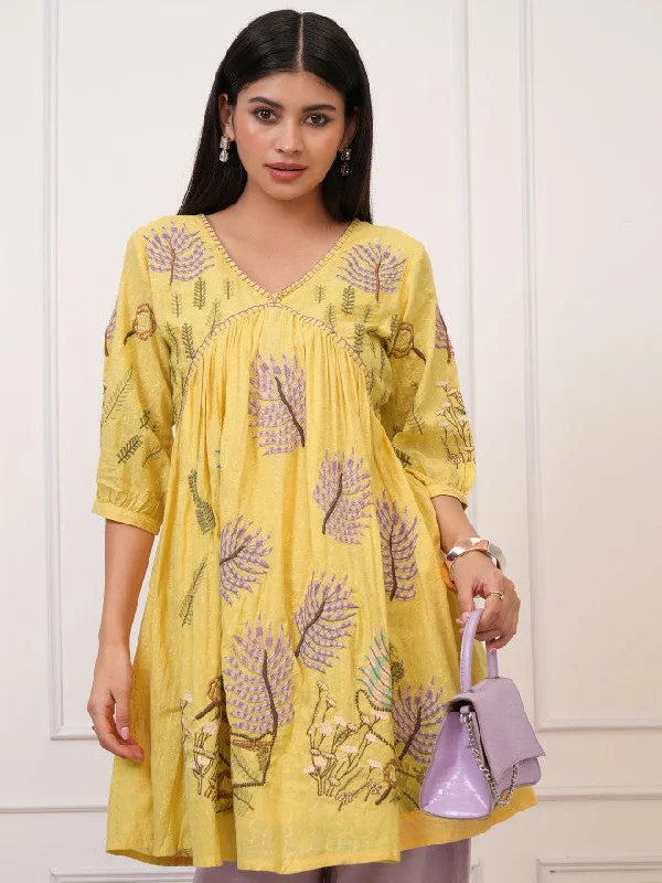 Women Yellow Embroidered Tunic