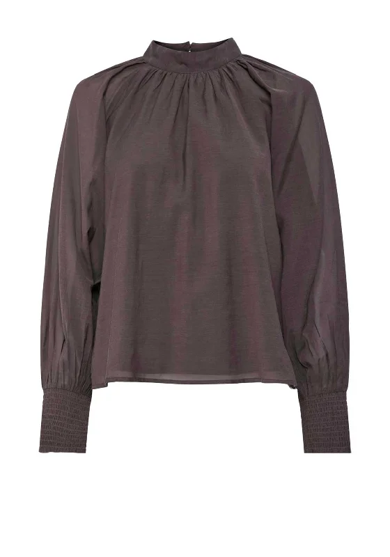 Y.A.S Rita High Neck Blouse, Brown