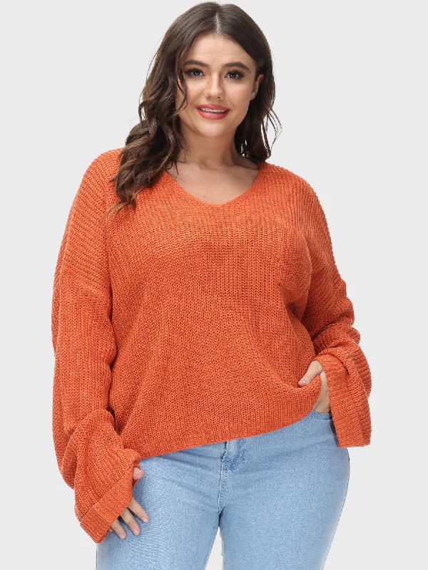 Solid Color Casual V-Neck Sweater